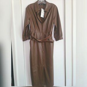 ZARA Brown Vegan Leather Midi Dress - Medium